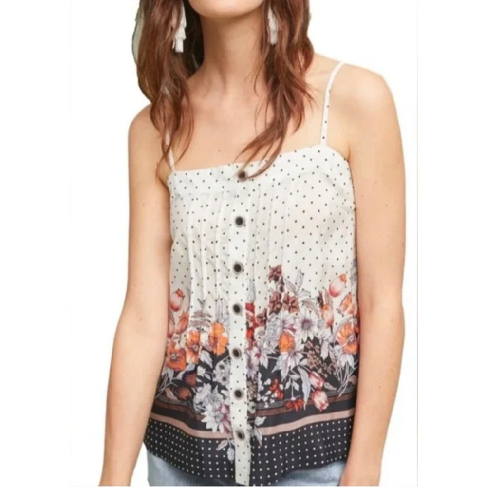 Anthropologie Maeve Capitola Silk Cami Button Down Top Polka Dot Floral Size 2